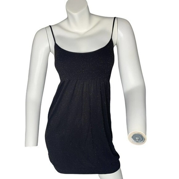 MM Dresses & Skirts - Black gold metallic sleeveless dress spaghetti strap MCM